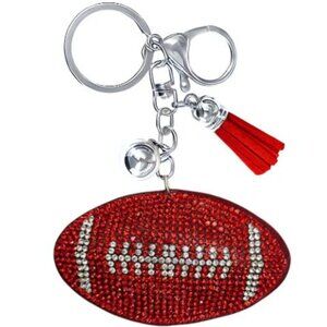NWT Red & Clear Crystal Football Keychain Sparkly Bag Charm with Silver Hardware